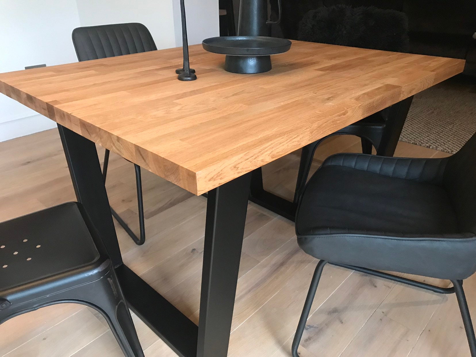 Solid Oak Top Table 160 X 90cm on Matt Black Metal Industrial Etsy UK