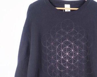 Flower of Life Hand Painted Bleach Sweatshirt Navy Blue Unisex Geometric Jumper Sacred Geometry Sweater