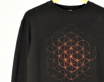 Flower of Life Hand Painted Bleach Sweatshirt Unisex Black Geometric Jumper Sacred Geometry Sweater