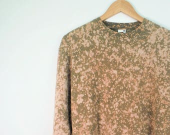 Olive Green/Grey Bleach Dyed Sweatshirt Hand Dyed Unisex Festival Jumper Rave Sweater