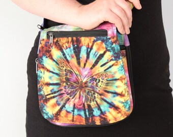 Butterfly Tie Dye Shoulder Bag Adjustable Strap Zip Compartment Cross Body Bag