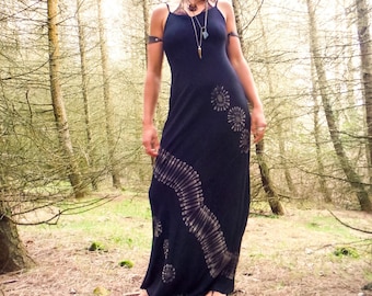 Tie Dye Maxi Dress Monochrome Summer Bohemian Long Dress Hippie Black and Cream