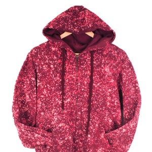 Bordeaux rosso candeggina Galaxy Zip Felpa con cappuccio Tinti a mano Maglione con candeggina Zip Up Felpa con cappuccio Unisex