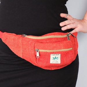 Rote Hanf Bum Tasche Gewebte Tasche Gürteltasche Festival Boho Utility Zip Hüfttasche Unisex Fanny Pack