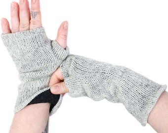 Gris clair chauffe-poignets doublé polaire tricoté laine chauffe-mains unisexe Boho mitaines sans doigts gants