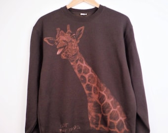 Gary the Giraffe Hand Painted in Bleach by Clare Herbert at Bare Canvas Brown Sweatshirt Unisex Jumper Art Sweater