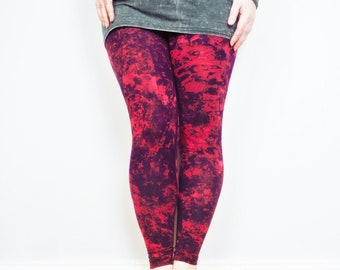 Purple Plum Yoga Leggings Bleach Dyed by Hand Women's Men's Unisex Ladies Comfy Stretch