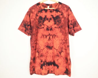 Ice Dyed T-Shirt Ethical Hand Dyed Men's Symmetrical Bleached T-Shirt Navy Blue and Red 100% Organic Cotton Fair Trade Climate Neutral