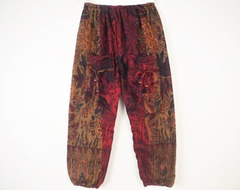 Unisex Fleece Harem Pants Elastic Waist Hippie Blanket Trousers Indian Flowers