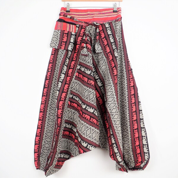 Elephant Harem Pants Patterned Black Aladdin Trousers Thai Hill Tribe Fabric Unisex Men's Women's Ladies