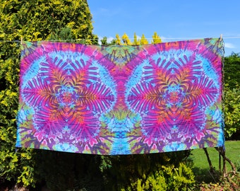 Jeté écharpe paréo tie-dye - Double arc-en-ciel, fleur étoilée, psychédélique, tenture murale décorative pour les fêtes, cache-cœur de plage