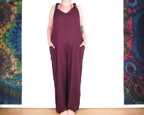 Boho Dungarees Purple Plum Jumpsuit Loungewear Comfy Festival Romper Onesie by Bare Canvas Etsy UK