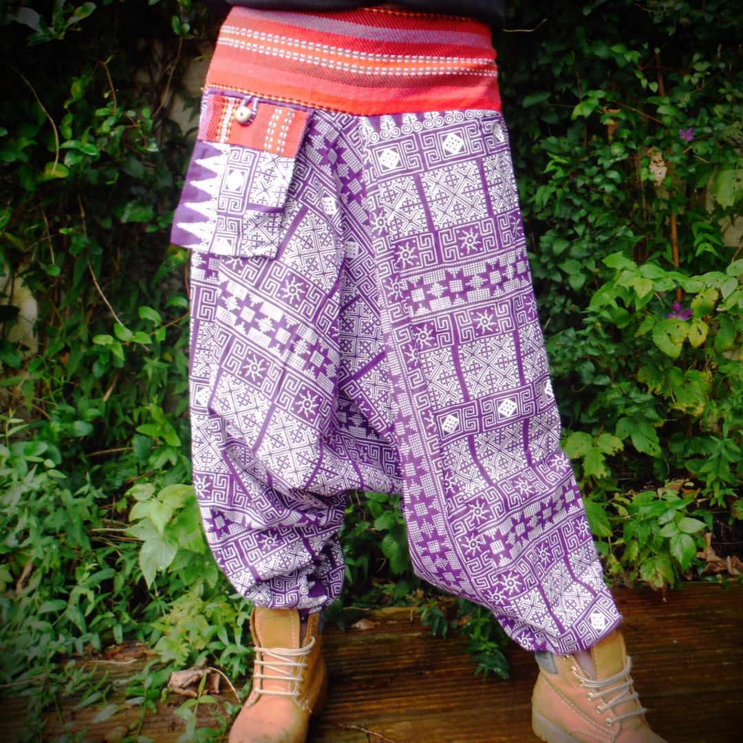 Purple Patterned Harem Pants Thai Hill Tribe Fabric Festival