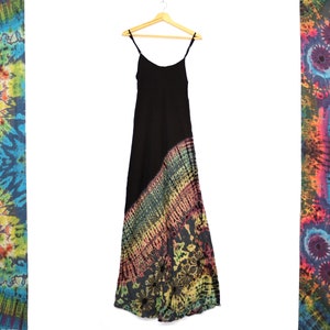 Black and Charcoal Tie Dye Boho Maxi Dress Summer Hippy Festival Gothic Dress Bohemian Hippie Holiday Dress
