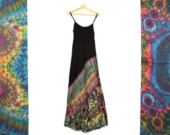 Black and Charcoal Tie Dye Boho Maxi Dress Summer Hippy Festival Gothic Dress Bohemian Hippie Holiday Dress