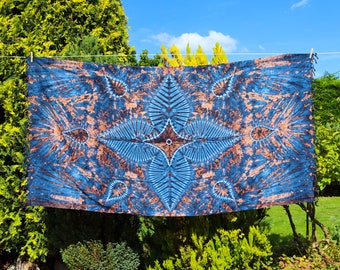 Tie-Dye Sarong Scarf Throw - Blue and Orange Star Psychedelic Decorative Wall Hanging Holiday Cover Up Beach Bikini Wrap