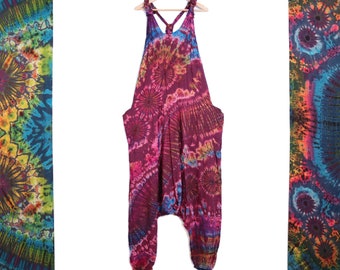 Tie Dye Jumpsuit Harem Bottom Festival Dungarees Prune Purple Romper Onesie Hippy Overalls Baggy Comfy Unisex