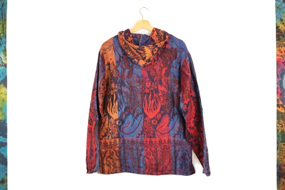 Soft Hoodie Indian Flowers Blanket Fabric Festival Snuggle Jumper Blue Red Orange and Navy Vegan Boho Unisex Hippy Hoody Etsy UK