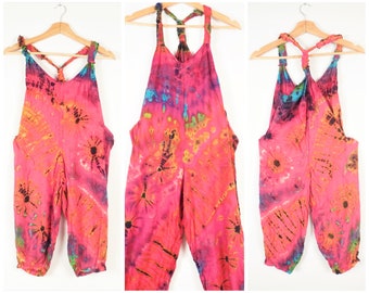 Children's Dungarees Pink Rainbow Tie Dye Overalls Age 3-4, 5-6, 7-8, 9-11, Hippie Romper Onesie Comfy Unisex All in One