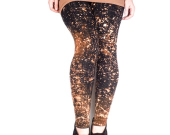 Black Galaxy Leggings Bleached Yoga Pants Hand Dyed Patterned Women's Men's Unisex Ladies Meggings