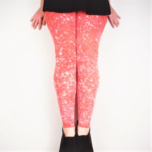 Orange Splash Pattern Yoga Leggings Hand Dyed in Bleach Women&#39;s Men&#39;s Unisex Ladies Meggings