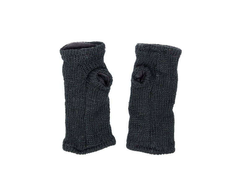 Chauffe-poignets noirs doublés de polaire en laine tricotée chauffe-mains unisexe Boho mitaines sans doigts image 7
