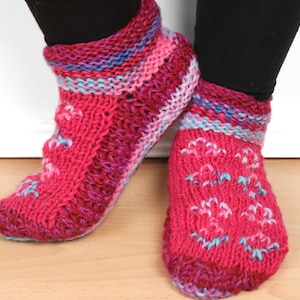 Fleece Lined Slipper Socks Warm Woollen Winter Knitted House Socks  - Pink and Blue Unisex Booties