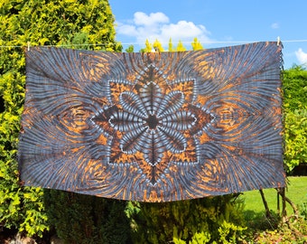 Tie-Dye Sarong Scarf Throw - Black and Orange Star Psychedelic Decorative Wall Hanging Holiday Cover Up Beach Bikini Wrap
