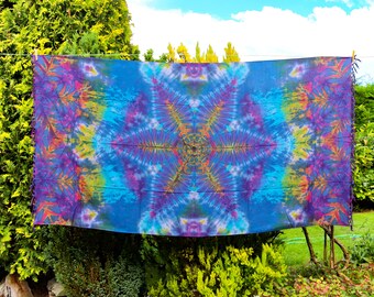 Tie-Dye Sarong Scarf Throw - Blue Rainbow Star Psychedelic Decorative Wall Hanging Holiday Cover Up Beach Bikini Wrap