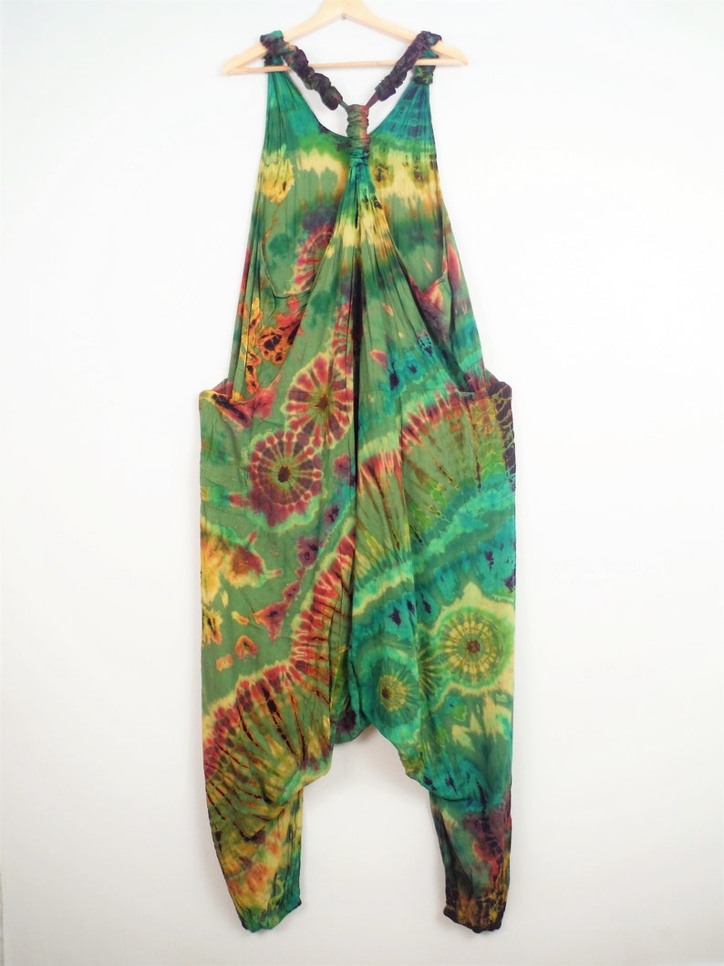 Green Rainbow Tie Dye Harem Bottom Dungarees Festival Jumpsuit - Etsy