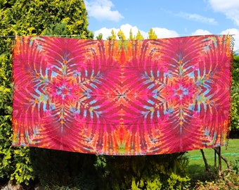 Tie-Dye Sarong Scarf Throw - Red Double Rainbow Stars Psychedelic Decorative Wall Hanging Holiday Cover Up Beach Bikini Wrap