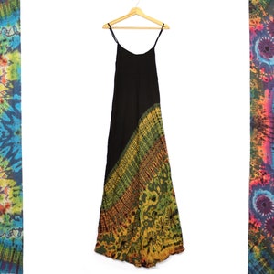 Black and Moss Green Tie Dye Boho Maxi Dress Summer Hippy Festival Gothic Dress Bohemian Hippie Holiday Dress