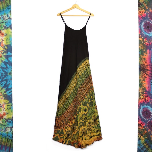 Robe longue bohème noire et vert mousse tie-dye robe bohème festival hippie d'été robe bohème hippie de vacances