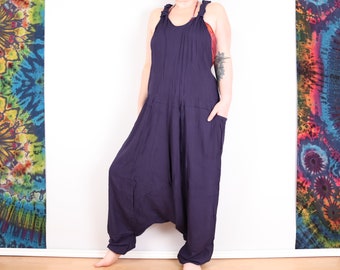 Harem Dungarees Navy Blue Boho Jumpsuit Unisex Aladdin Onesie Baggy Playsuit Hommes