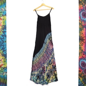 Black and Blue Tie Dye Boho Maxi Dress Summer Hippy Festival Gothic Dress Bohemian Hippie Holiday Dress