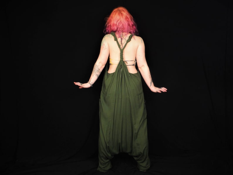 Moss Green Harem Onesie Aladdin Dungarees Boho Jumpsuit Unisex Baggy Playsuit Men's Women's image 3