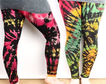 Black and Rainbow Tie-Dye Leggings Boho Yoga Pants Unisex Meggings Women's Men's Comfy Stretch Fit