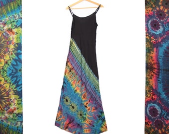 Black and Blue Rainbow Tie Dye Boho Maxi Dress Summer Hippy Festival Gothic Dress Bohemian Hippie Holiday Dress