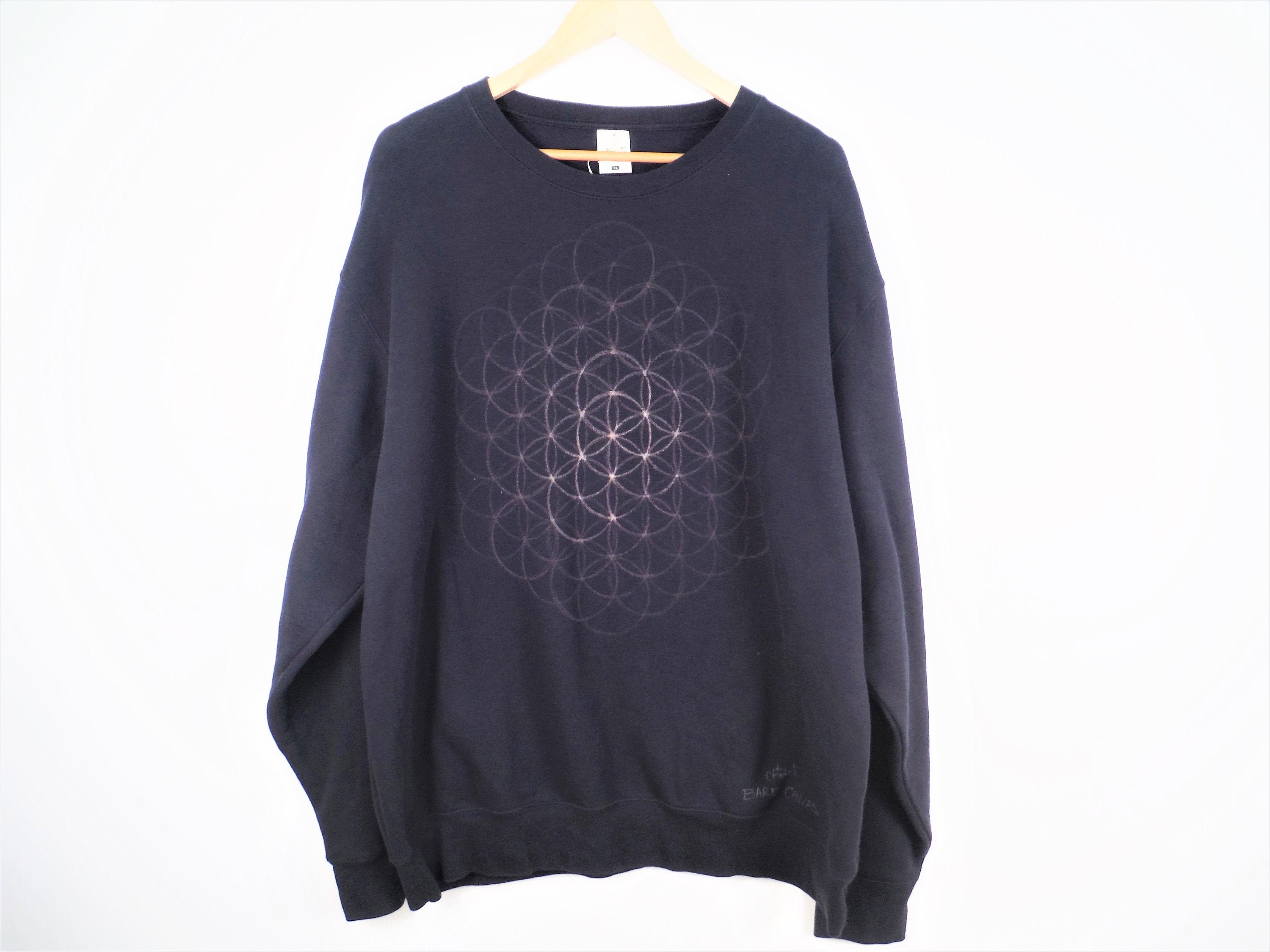 Flower of Life Hand Painted Bleach Sweatshirt Navy Blue Unisex