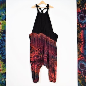 Harem Bottom Jumpsuit Dungarees Black and Plum Tie Dye Festival Harem Jumpsuit Hippy Romper Boho Onesie Playsuit