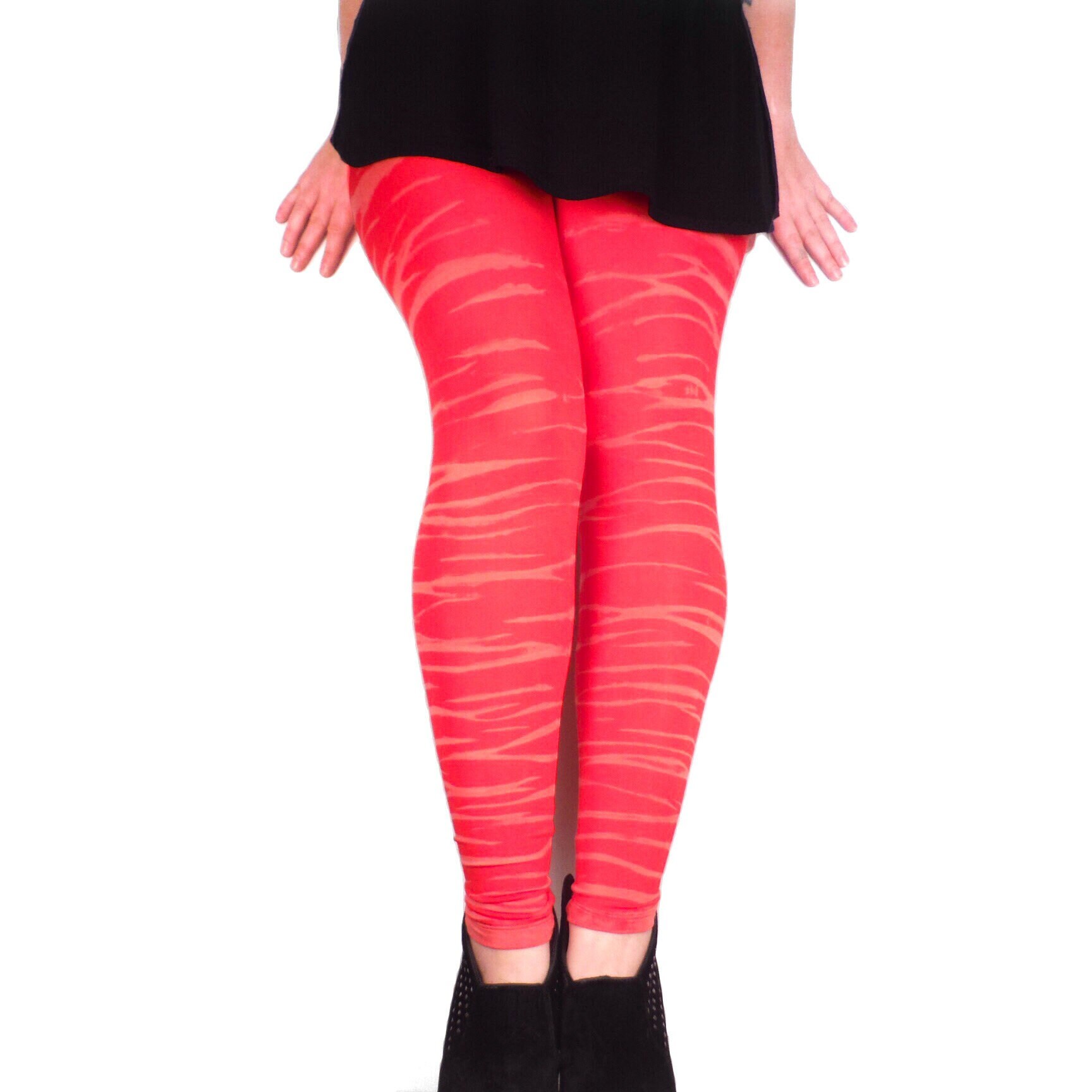 Neon Red Yoga Leggings Bleach Hand Dyed 