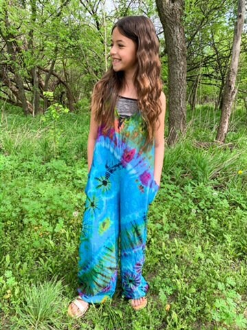 Kapow Kids Girls Rainbow Plaid Ruffle Dungarees