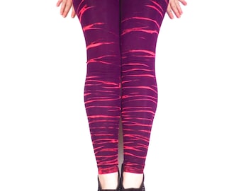 Purple Plum Yoga Leggings Bleach Teint à la main Zebra Stripe Tiger Patterned Femme Unisexe