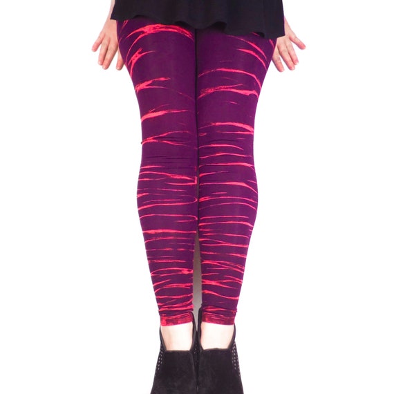 Purple Plum Yoga Leggings Bleach Hand Dyed Zebra Stripe Tiger