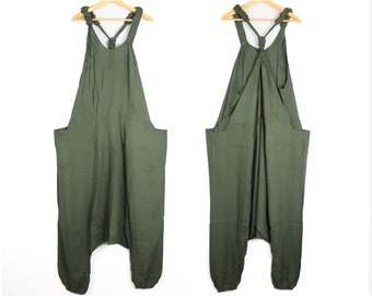 Moss Green Harem Onesie Aladdin Dungarees Boho Jumpsuit Unisex Baggy Playsuit Men's Women's