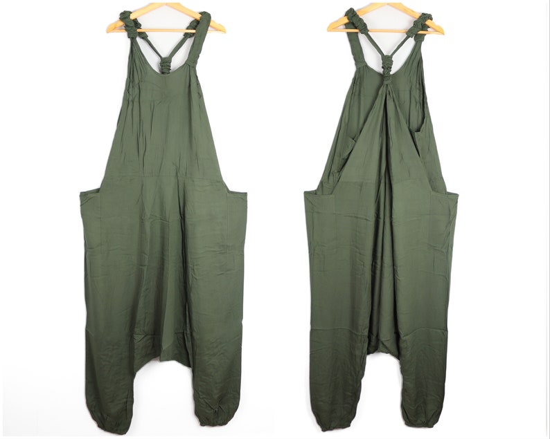 Moss Green Harem Onesie Aladdin Dungarees Boho Jumpsuit Unisex Baggy Playsuit Men's Women's image 2