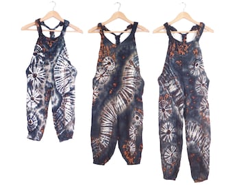 Kids' Romper Tie-Dye Dungarees Black White and Orange Overalls Age 3-4, 5-6, 7-8, 9-11, Hippie Onesie Comfy Unisex All in One