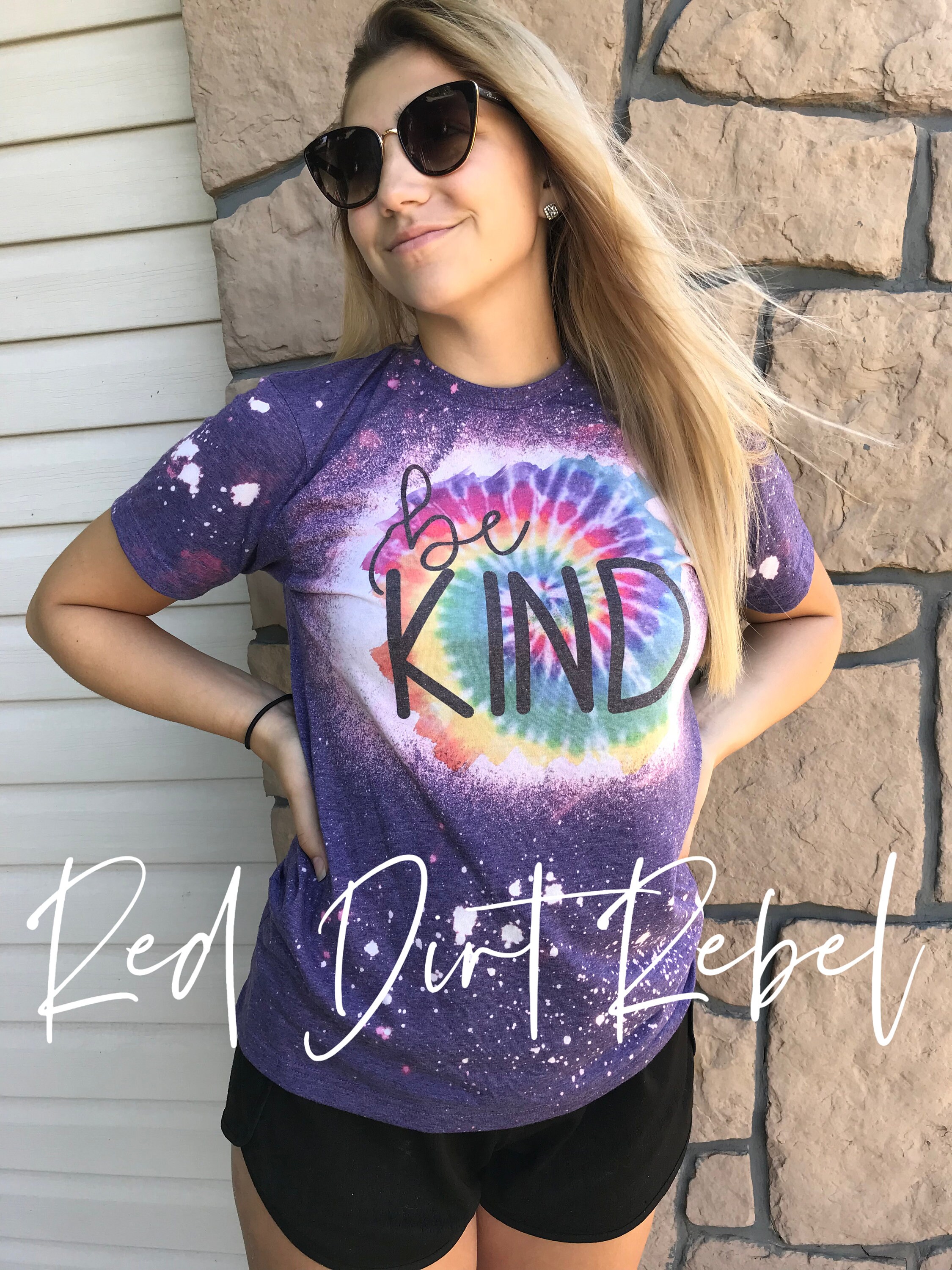 BE KIND Tie Dye distressed shirt, bleached shirt, vintage graphic shi…