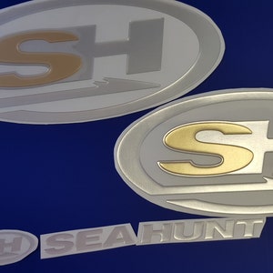 Sea Hunt Boat Emblemen 19" chroom + GRATIS SNELLE levering DHL Express - stickerset met reliëf - grafische sticker