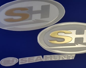 sea hunt boat Emblems 19&quot; chrome + FREE FAST delivery DHL express - raised Stickers Set - Graphics Decal
